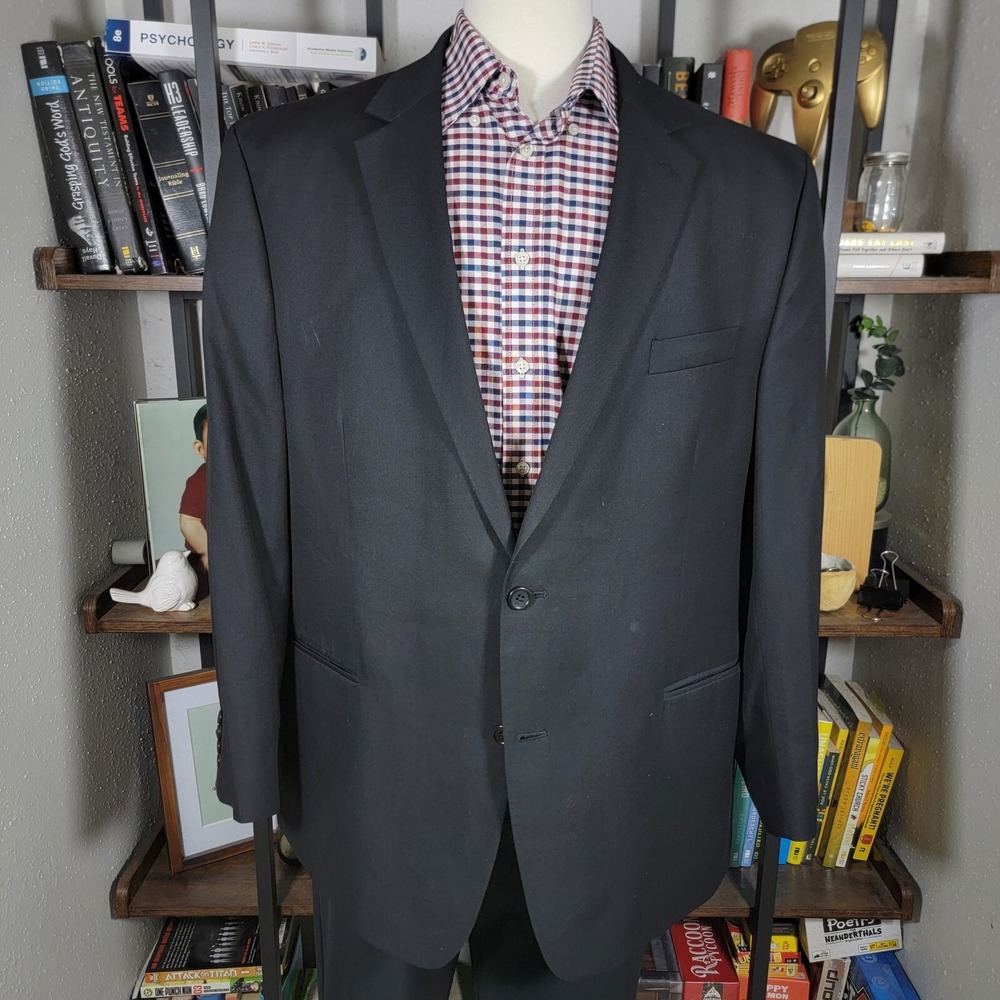 Izod Men's Sport Coat Blazer Two Button Solid Black‎ Twill Poly Rayon Blend 50R